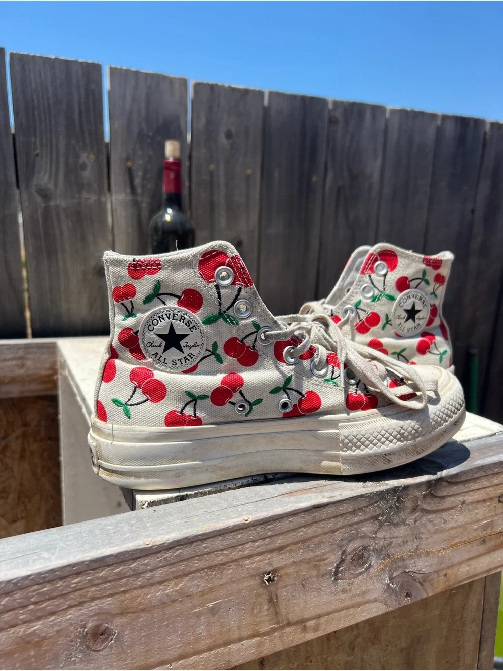 Converse Chuck Taylor All Star High Top Sneakers Cherry Print White Platform 6